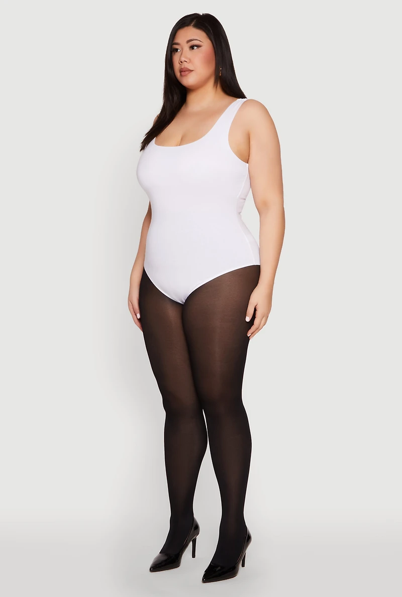 Womens Plus Size Double Layered Scoop Neck Bodysuit, White, Size 2X