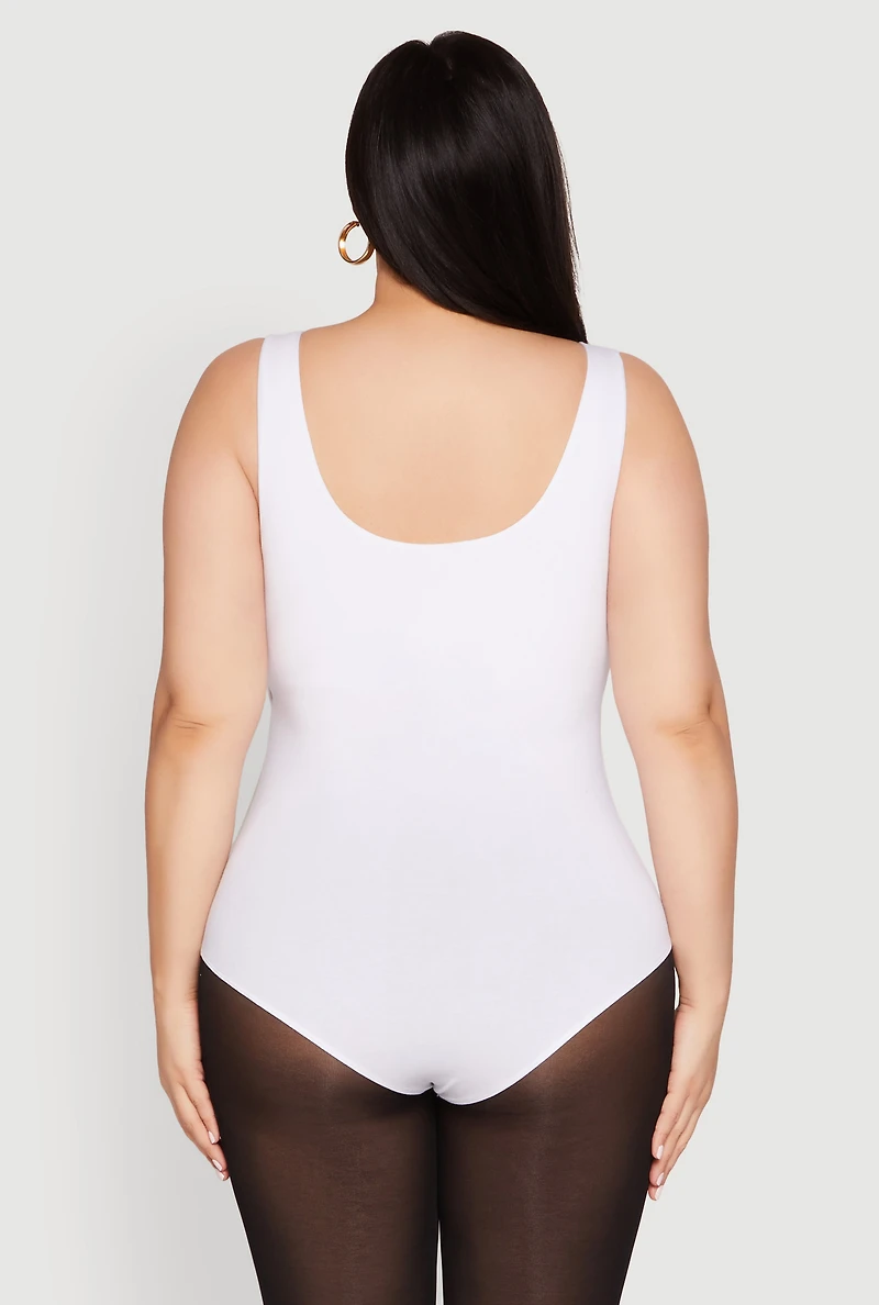 Womens Plus Size Double Layered Scoop Neck Bodysuit, White, Size 2X