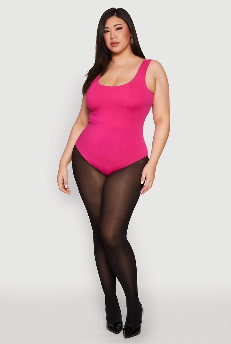 Womens Plus Size Double Layered Scoop Neck Bodysuit, Pink, Size 3X