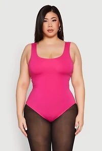Womens Plus Size Double Layered Scoop Neck Bodysuit, Pink, Size 1X