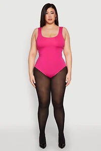 Womens Plus Size Double Layered Scoop Neck Bodysuit, Pink, Size 1X