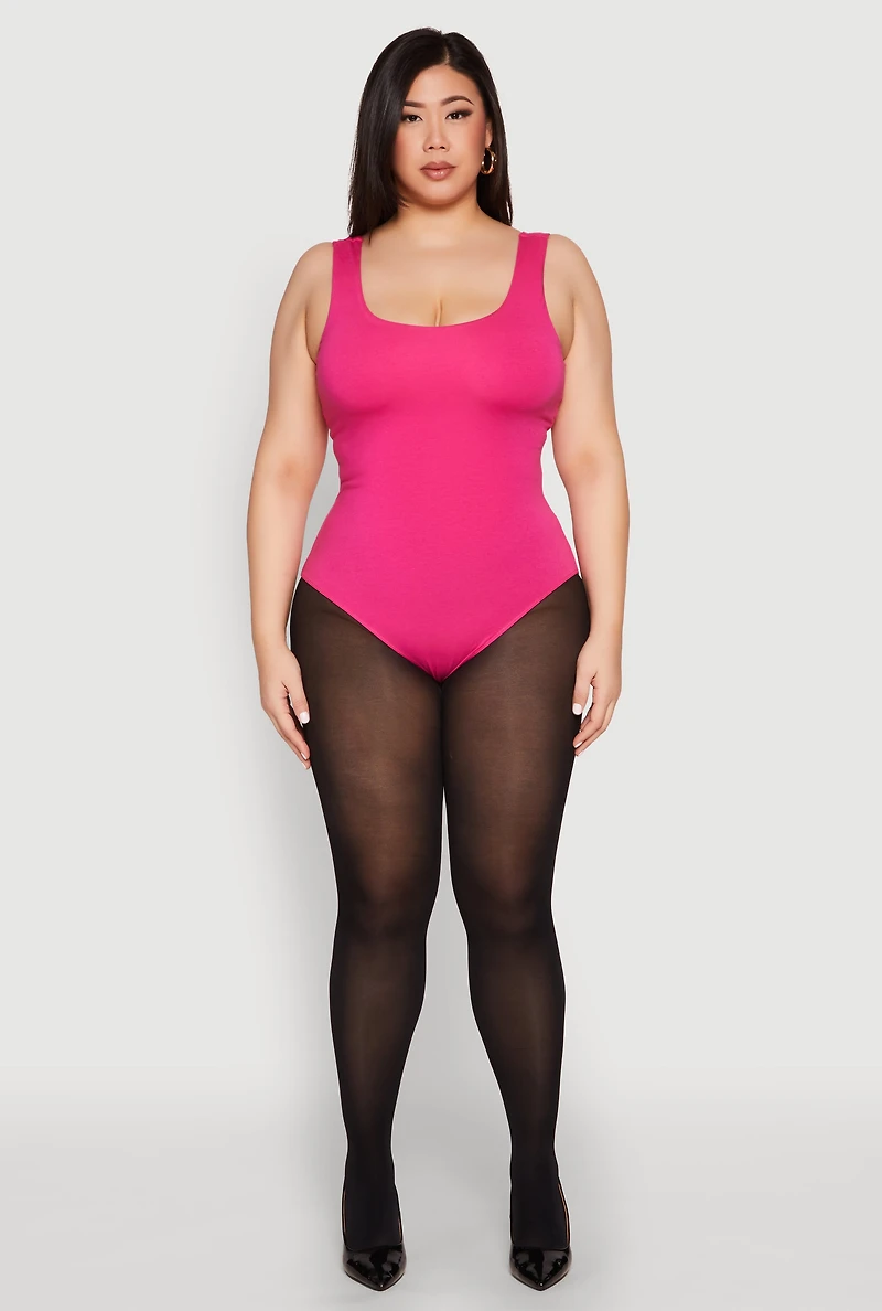 Womens Plus Size Double Layered Scoop Neck Bodysuit, Pink, Size 1X