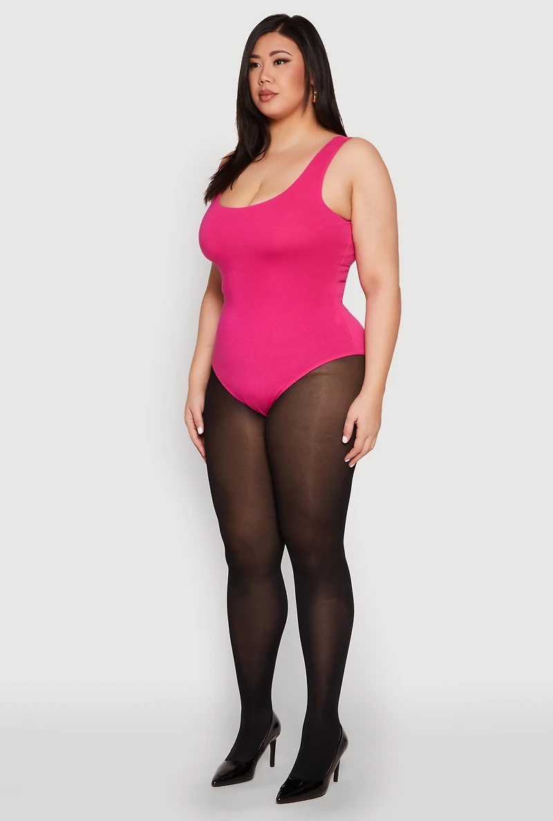 Womens Plus Size Double Layered Scoop Neck Bodysuit, Pink, Size 1X