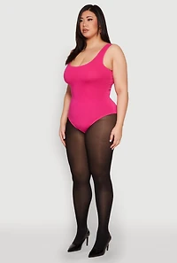 Womens Plus Size Double Layered Scoop Neck Bodysuit, Pink, Size 3X