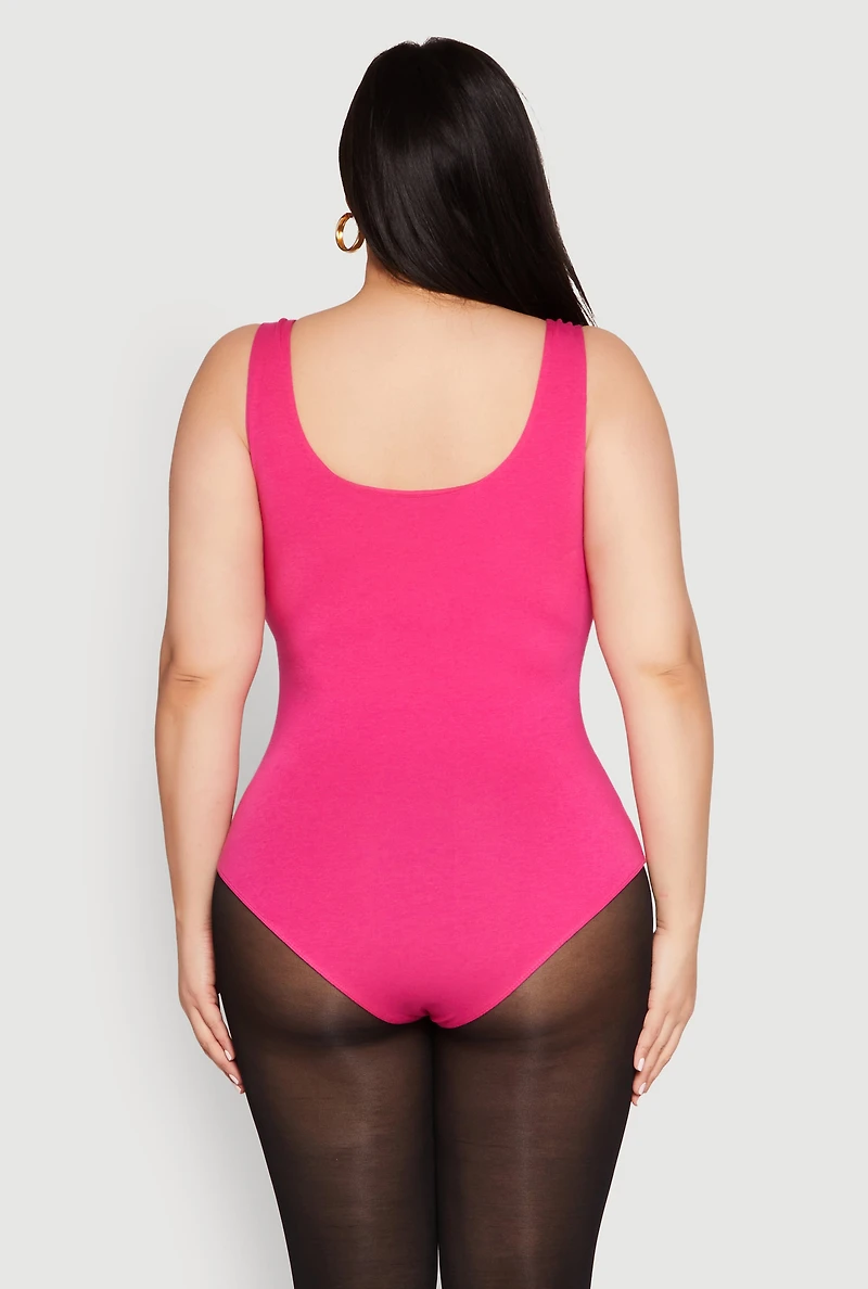 Womens Plus Size Double Layered Scoop Neck Bodysuit, Pink, Size 3X