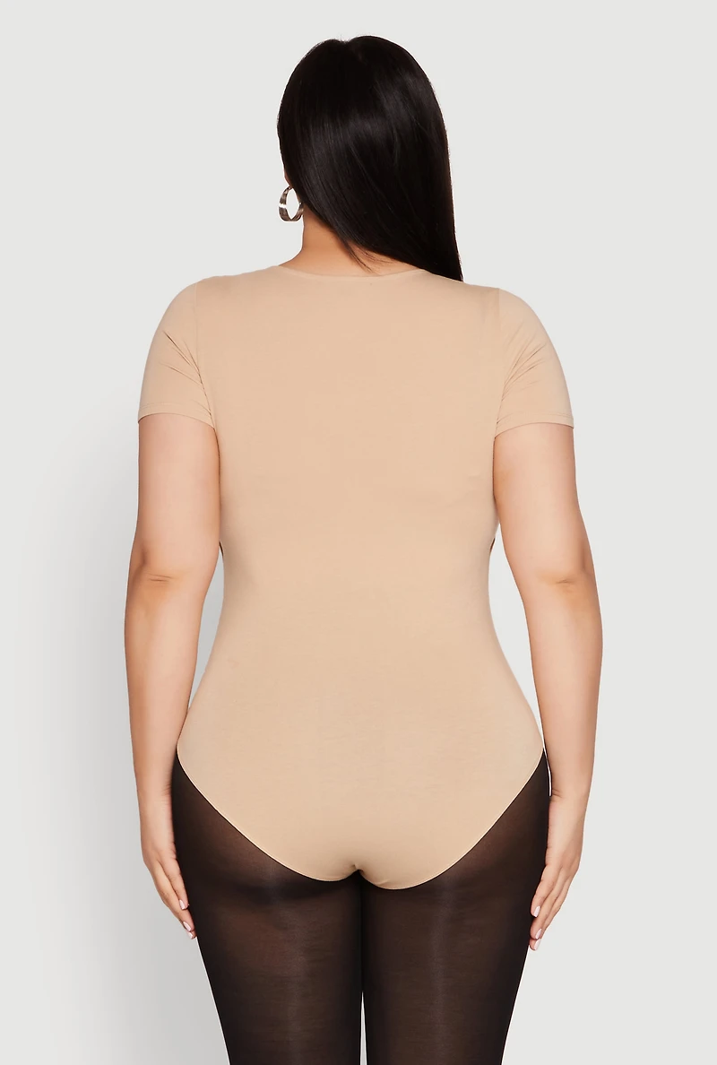 Womens Plus Size Scoop Neck Double Layered Bodysuit, Beige, Size 2X