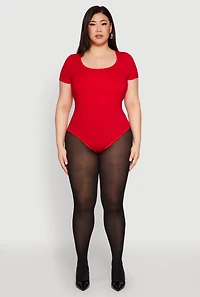 Womens Plus Size Scoop Neck Double Layered Bodysuit, Red, Size 1X