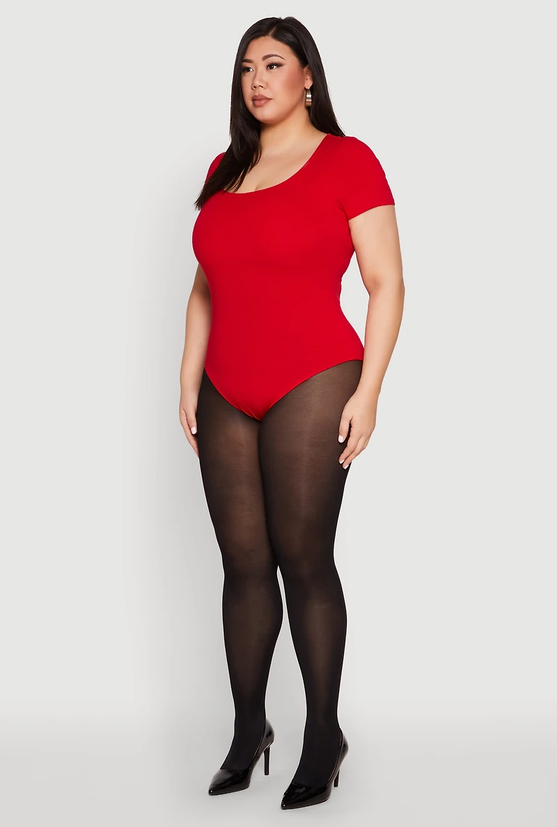 Womens Plus Size Scoop Neck Double Layered Bodysuit, Red, Size 1X