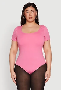 Womens Plus Size Scoop Neck Double Layered Bodysuit, Pink, Size 2X