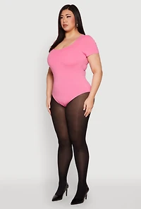Womens Plus Size Scoop Neck Double Layered Bodysuit, Pink, Size 2X