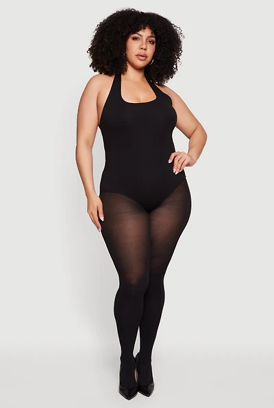 Plus Solid Halter Neck Bodysuit