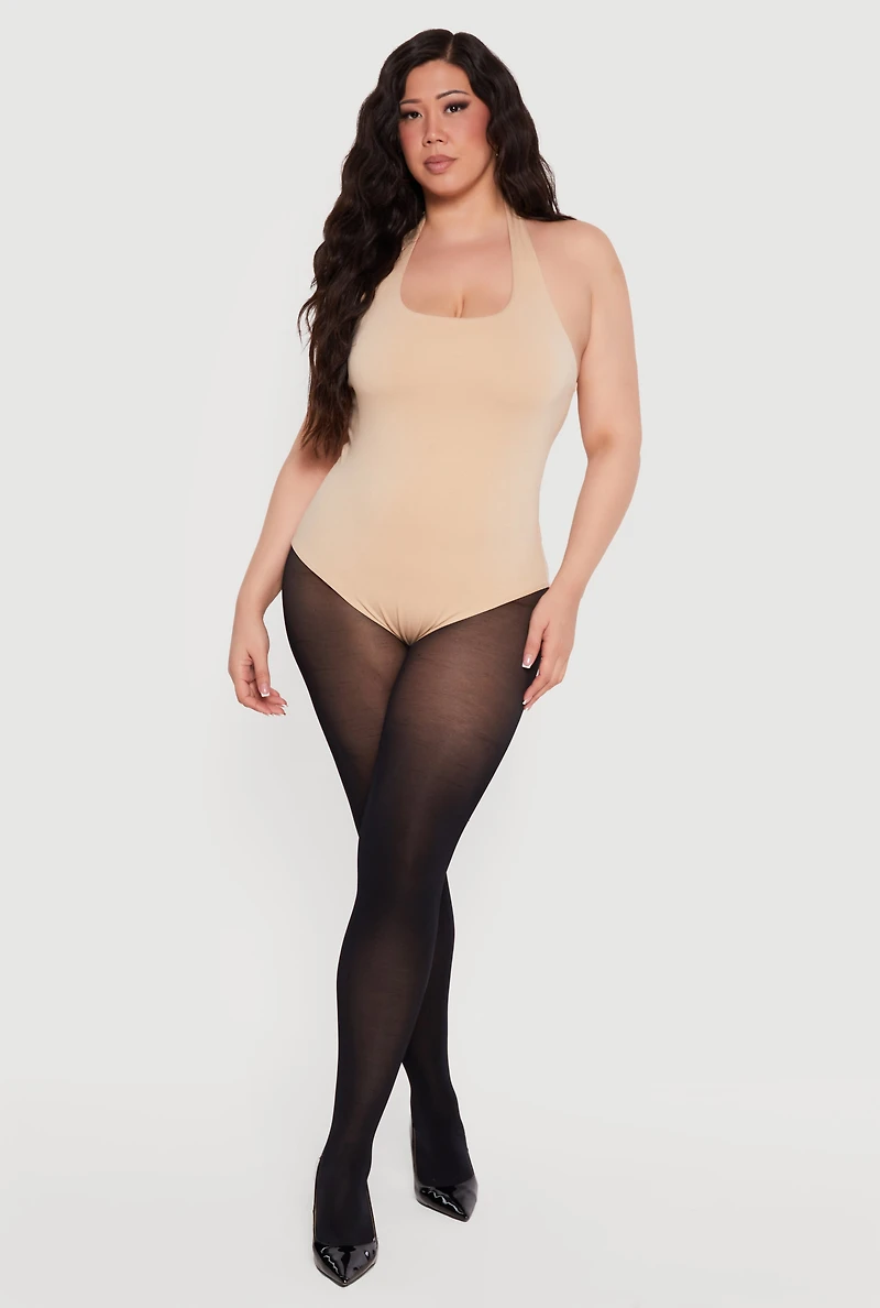 Plus Solid Halter Neck Bodysuit