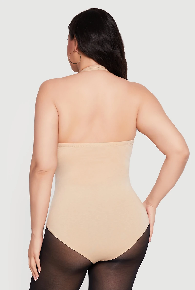 Plus Solid Halter Neck Bodysuit