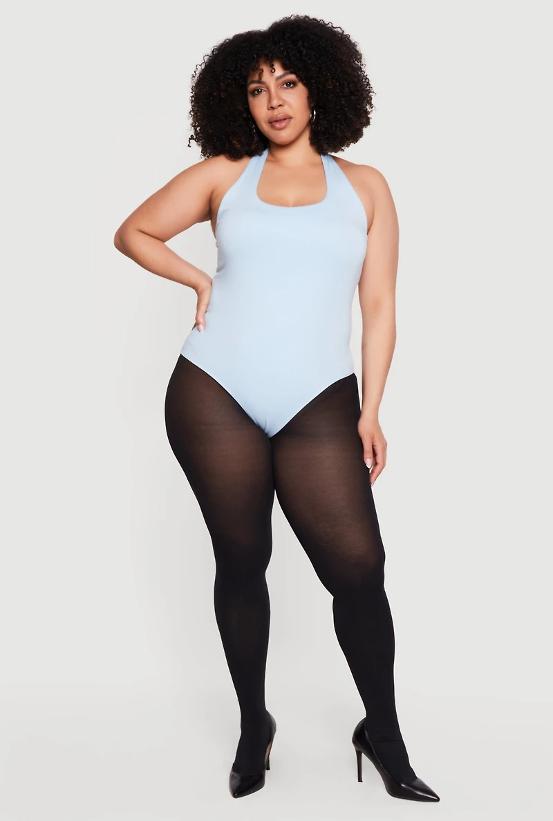 Plus Solid Halter Neck Bodysuit