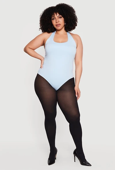 Plus Solid Halter Neck Bodysuit