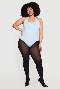 Plus Solid Halter Neck Bodysuit