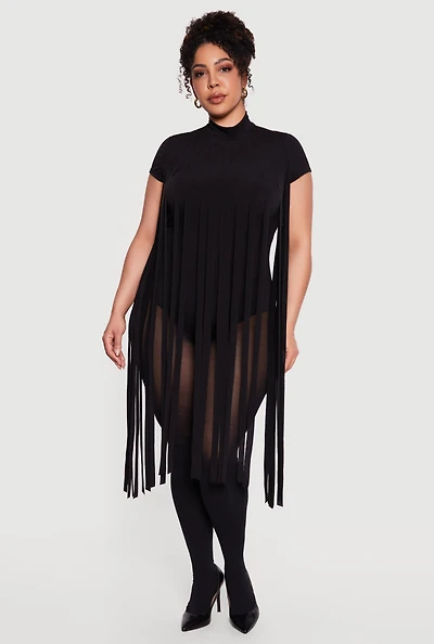 Plus Fringe Mock Neck Bodysuit