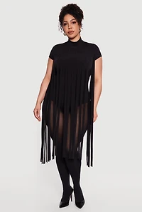 Plus Fringe Mock Neck Bodysuit