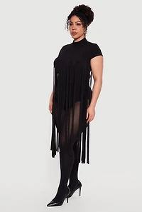Plus Fringe Mock Neck Bodysuit
