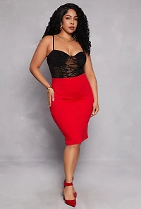 Womens Plus Size Velvet Burnout Patterned Bustier Bodysuit, Black, Size 3X