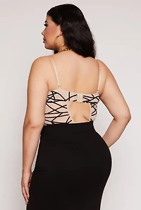 Womens Plus Velvet Burnout Patterned Bustier Bodysuit, 1X