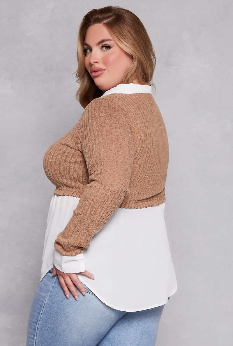 Plus Brushed Rib Knit Sweater Blouse