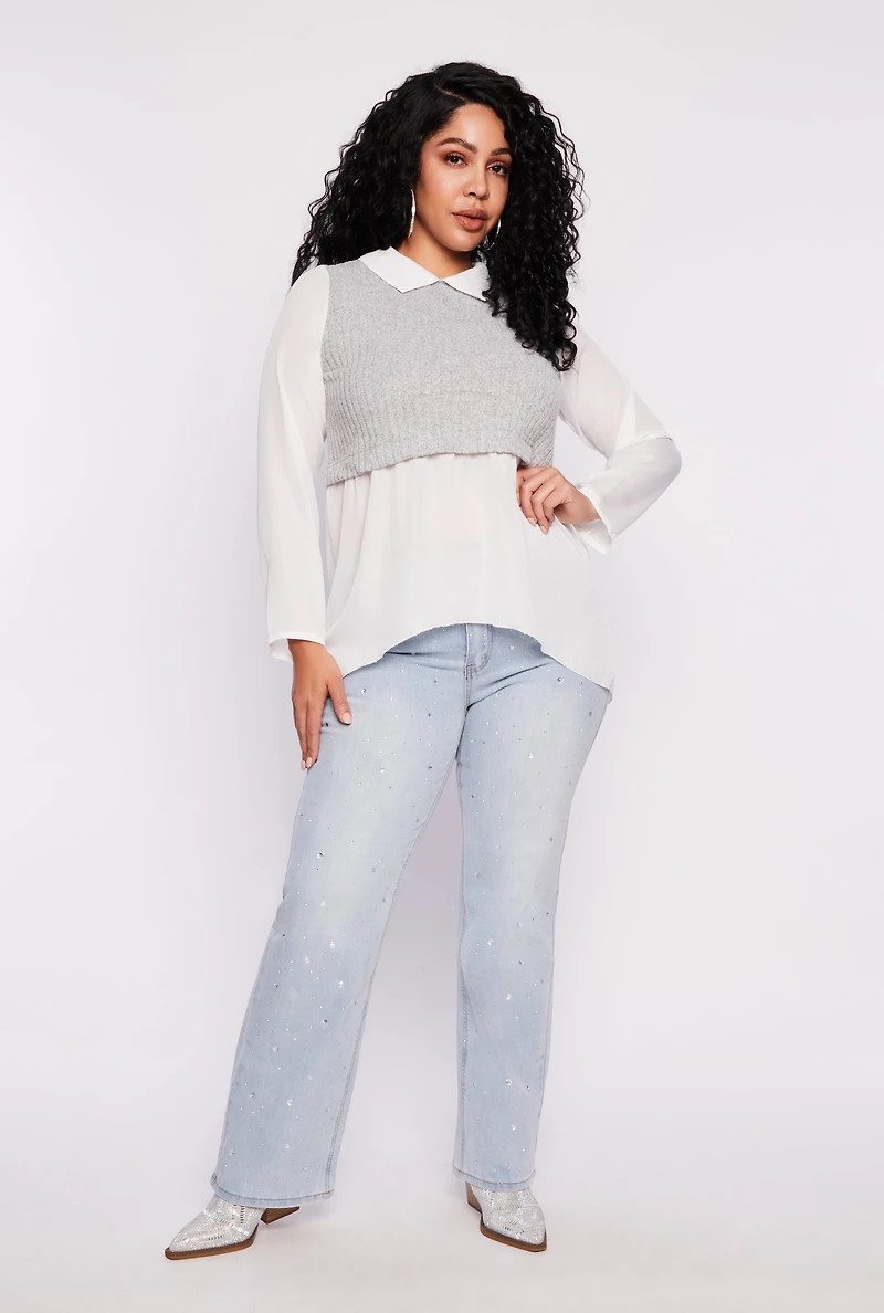 Plus Brushed Knit Sweater Vest Blouse