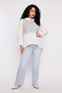 Plus Brushed Knit Sweater Vest Blouse