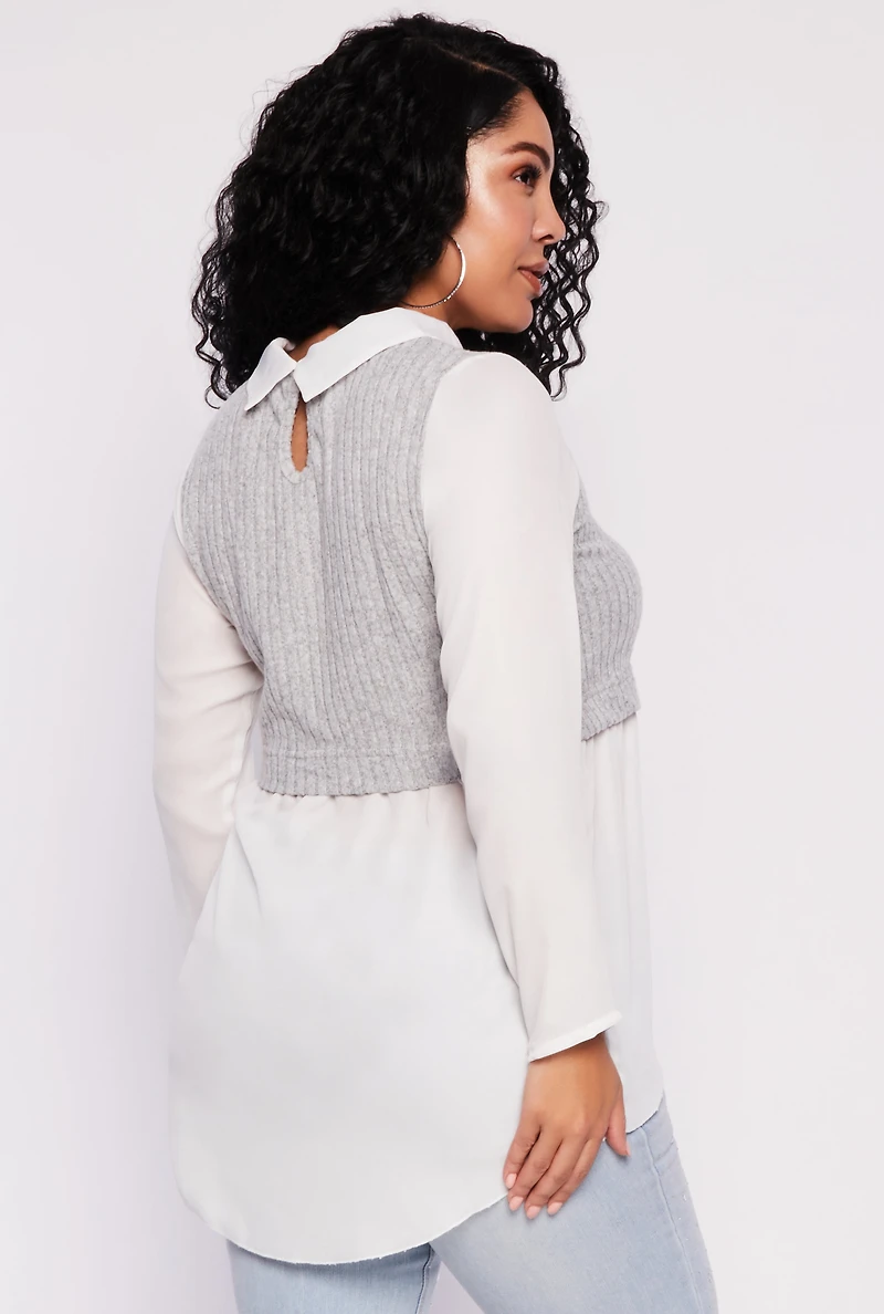 Plus Brushed Knit Sweater Vest Blouse