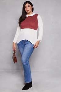 Womens Plus Size Brushed Knit Sweater Vest Blouse, Burgundy, Size 2X