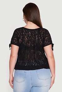 Plus Lace Faux Button Scoop Neck Top