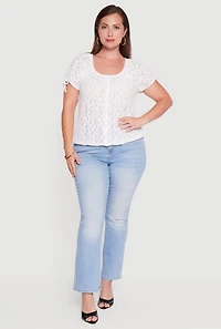 Plus Lace Faux Button Scoop Neck Top