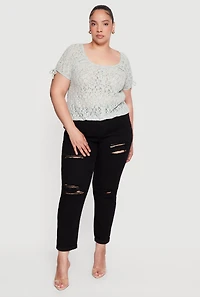 Plus Lace Faux Button Scoop Neck Top