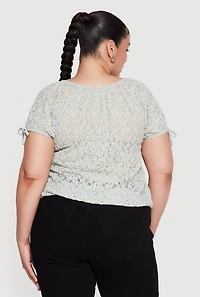 Plus Lace Faux Button Scoop Neck Top