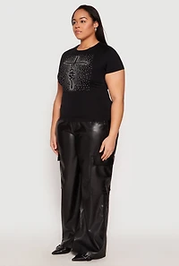 Plus Rhinestone Faith Cross Short Sleeve Top