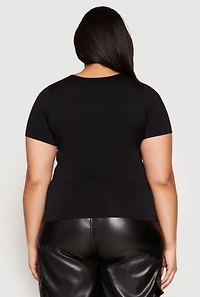 Womens Plus Size Rhinestone Blessed Short Sleeve Top, Black, Size 1X-2X