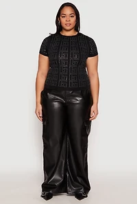 Plus Geometric Rhinestone Short Sleeve Top