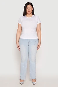 Plus Geometric Rhinestone Short Sleeve Top