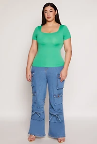 Plus Seamless Square Neck Short Sleeve Top