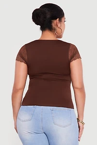 Plus Lace Overlay Cap Sleeve V-Neck Top