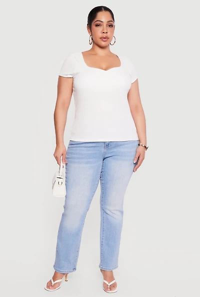 Plus Rib Knit Short Sleeve Sweetheart Top