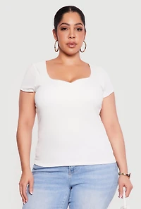 Plus Rib Knit Short Sleeve Sweetheart Top