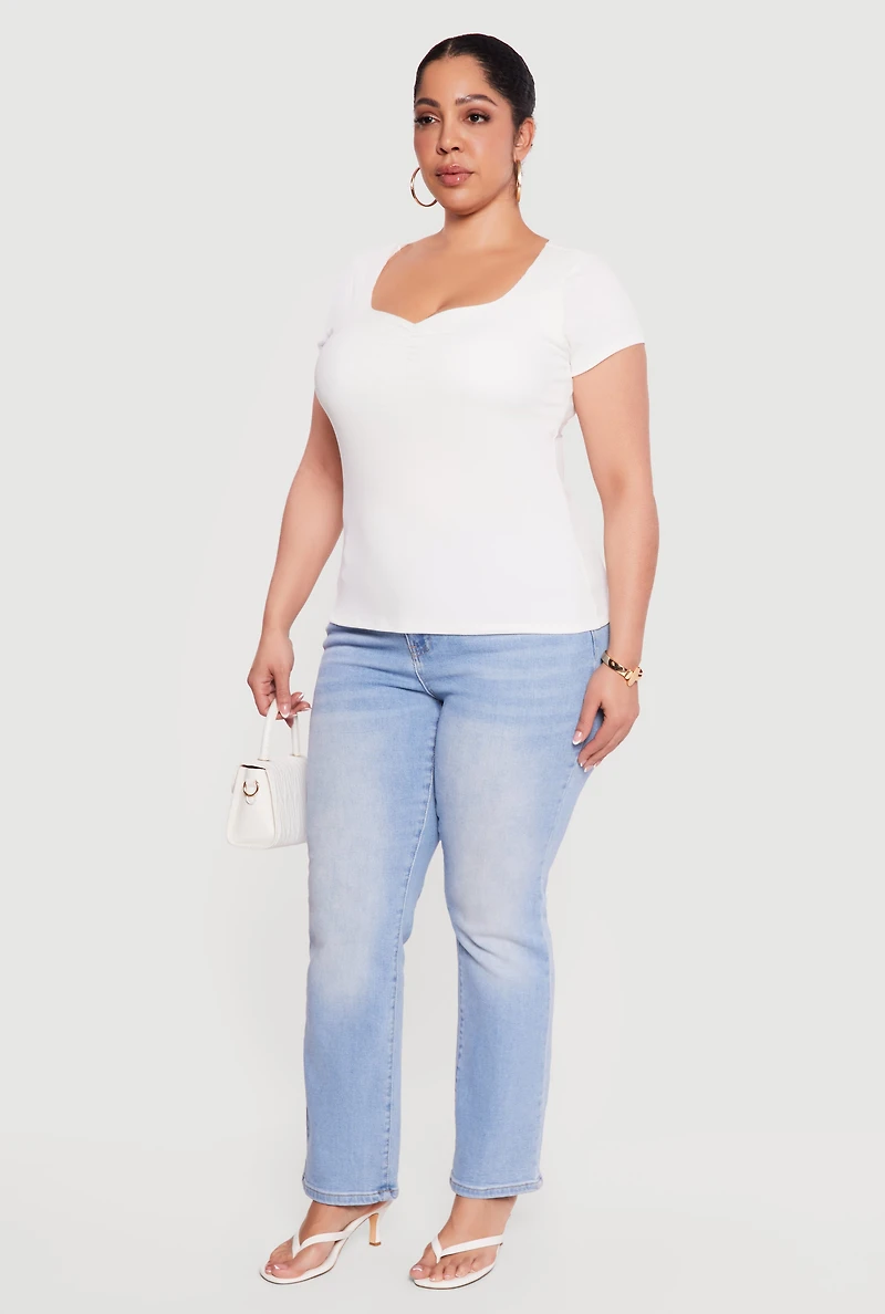 Plus Rib Knit Short Sleeve Sweetheart Top