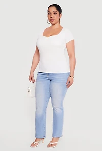 Plus Rib Knit Short Sleeve Sweetheart Top