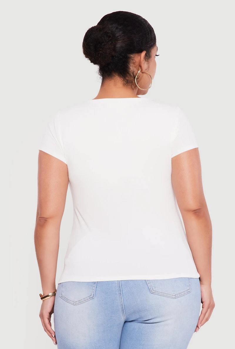 Plus Rib Knit Short Sleeve Sweetheart Top