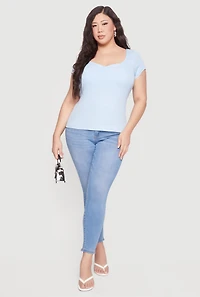 Plus Rib Knit Short Sleeve Sweetheart Top