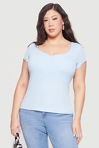 Plus Rib Knit Short Sleeve Sweetheart Top