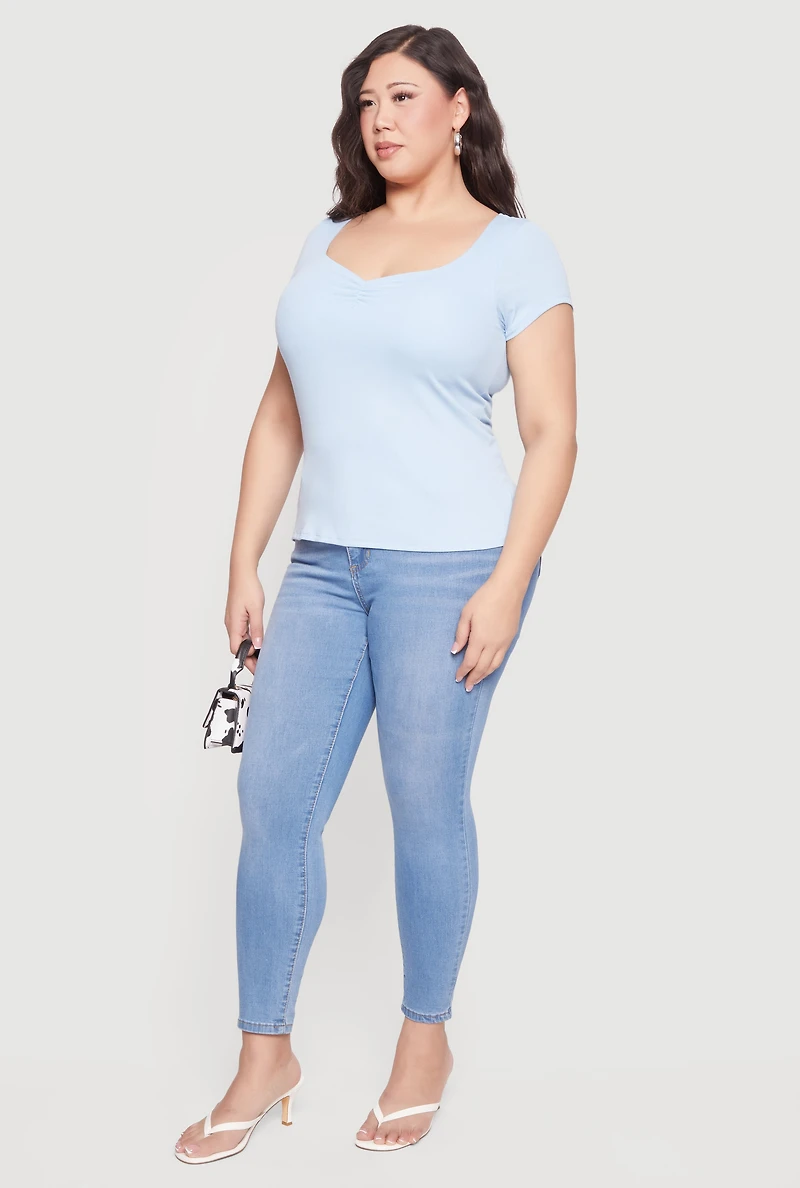 Plus Rib Knit Short Sleeve Sweetheart Top