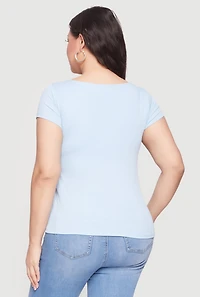 Plus Rib Knit Short Sleeve Sweetheart Top