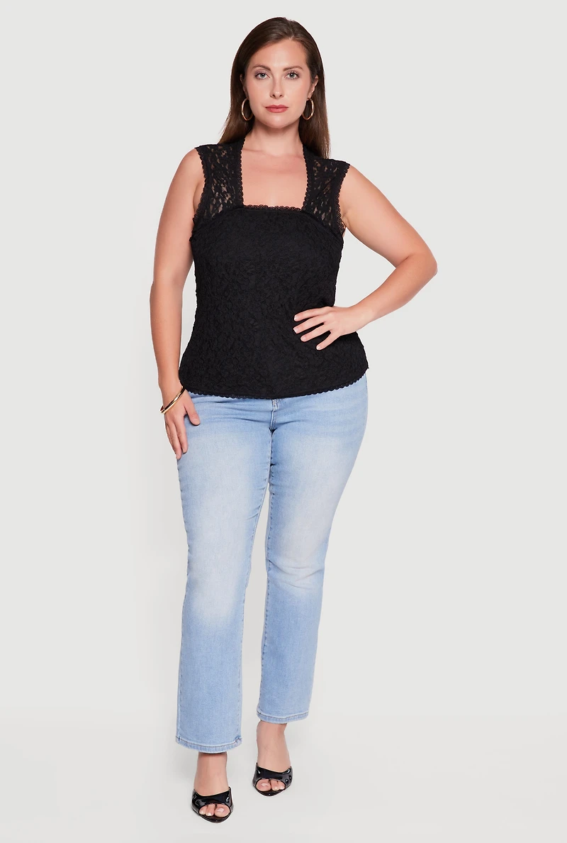 Plus Floral Lace Square Neck Blouse